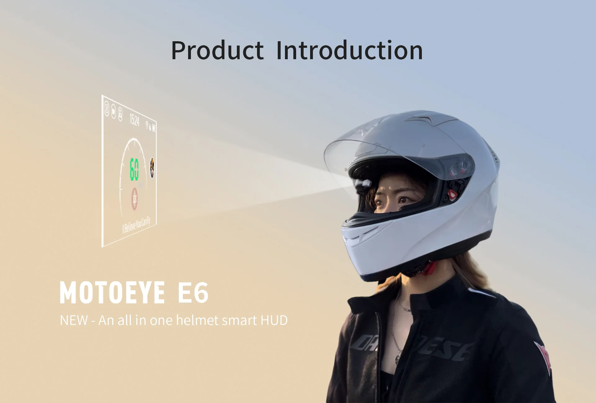 

Мотоциклетный шлем с HUD-дисплеем, навигационным устройством, функцией записи вождения, Bluetooth-наушниками и камерой заднего вида.