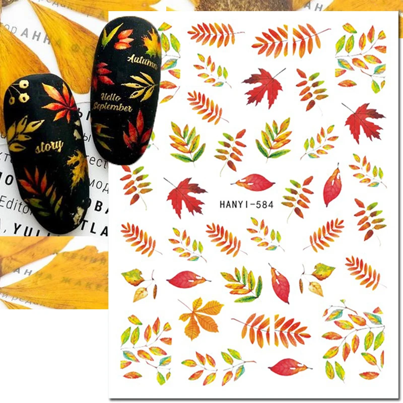 1pcs Autumn Fall Red Maples Leaf Winter Dried Golden Leaf 3d Nail Stickers Nails Decals For Nail Tips Beauty DIY