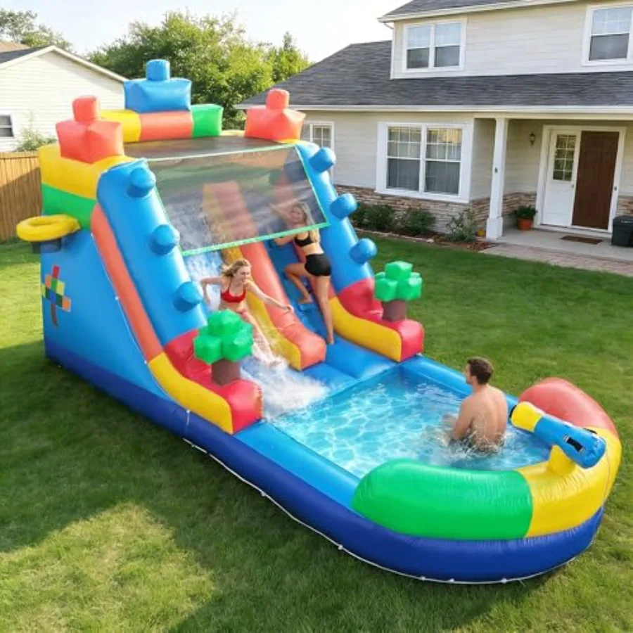

Inflatable Commercial Grade Water Slide 21 ft for Adults Teenagers Outdoor Backyard Party Large Pool Premium PVC 1100W Blower B