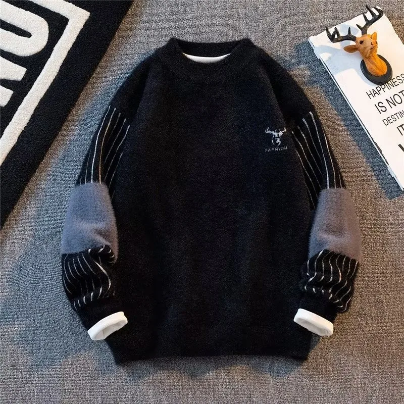 

Мужской осенне-зимний пуловер с толстым вязаным свитером, легкий роскошный теплый однотонный простой свитер с полувысоким воротником