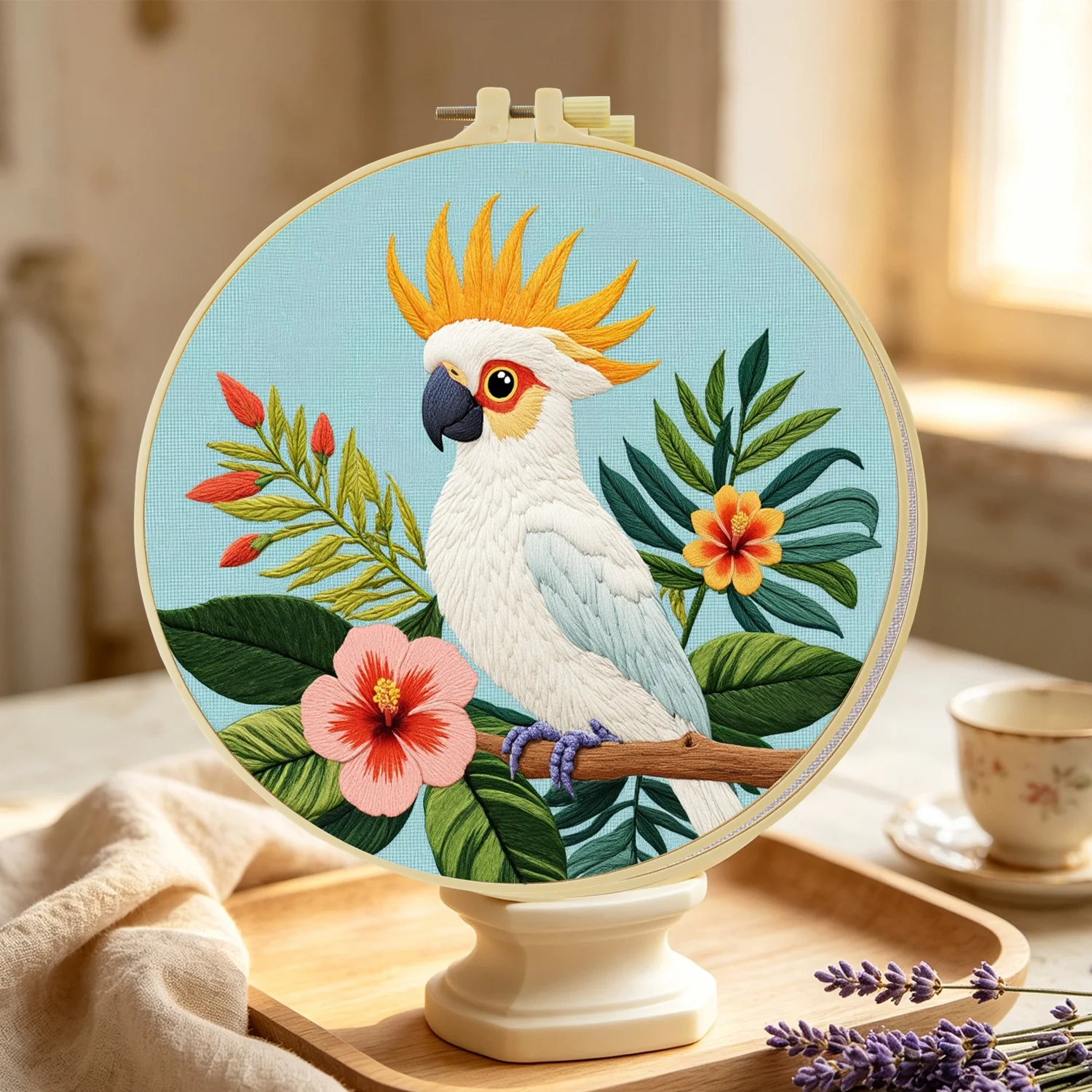 1Set Cockatoo Tropical Diy Embroidery Kit For Beginner Embroide Starter Kit Cross Stitch Art Gift Needlework Craft