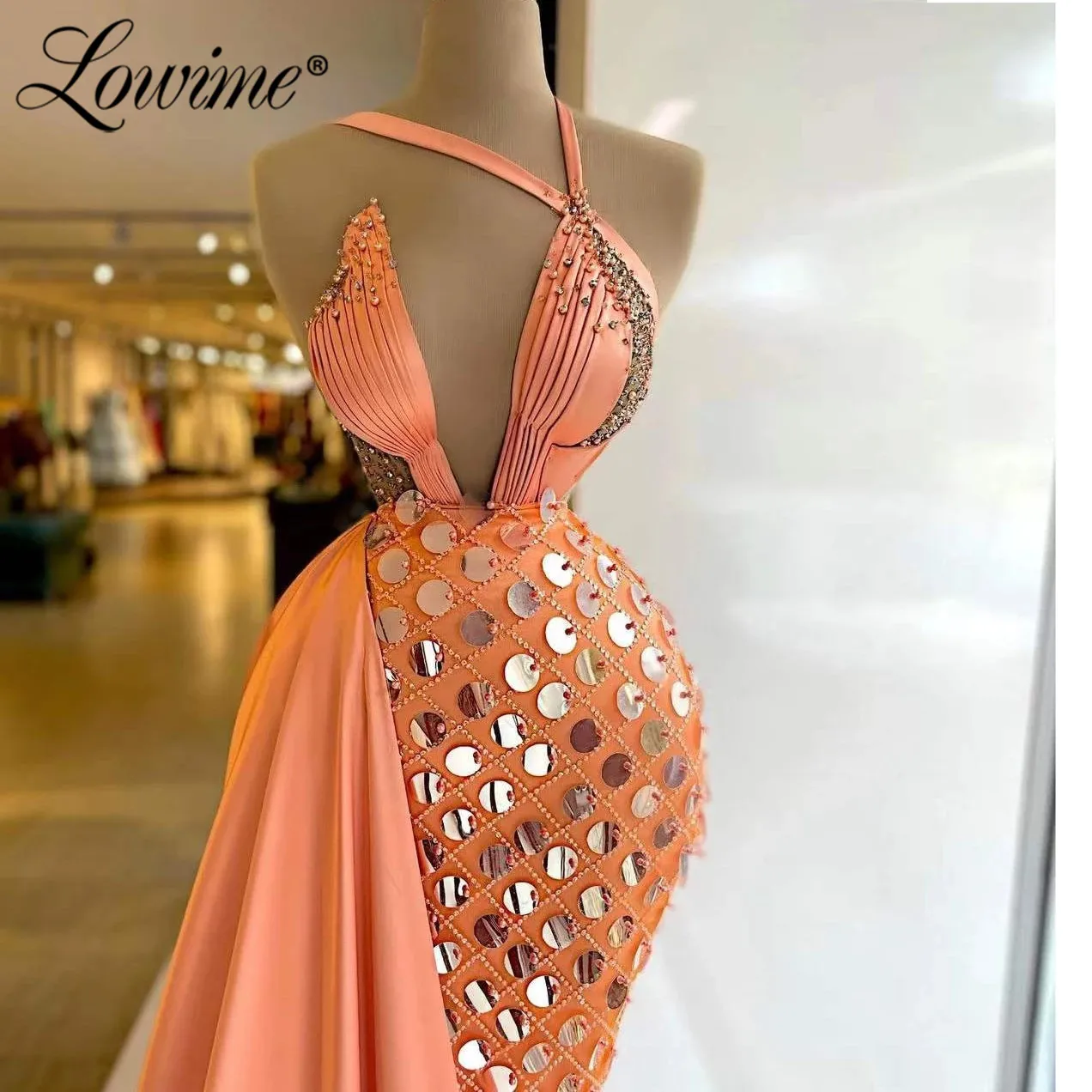 Lowime árabe moderno frisado sereia cetim vestido de noite vestidos de baile com trem lateral longo feminino vestidos de festa 2022 roupões