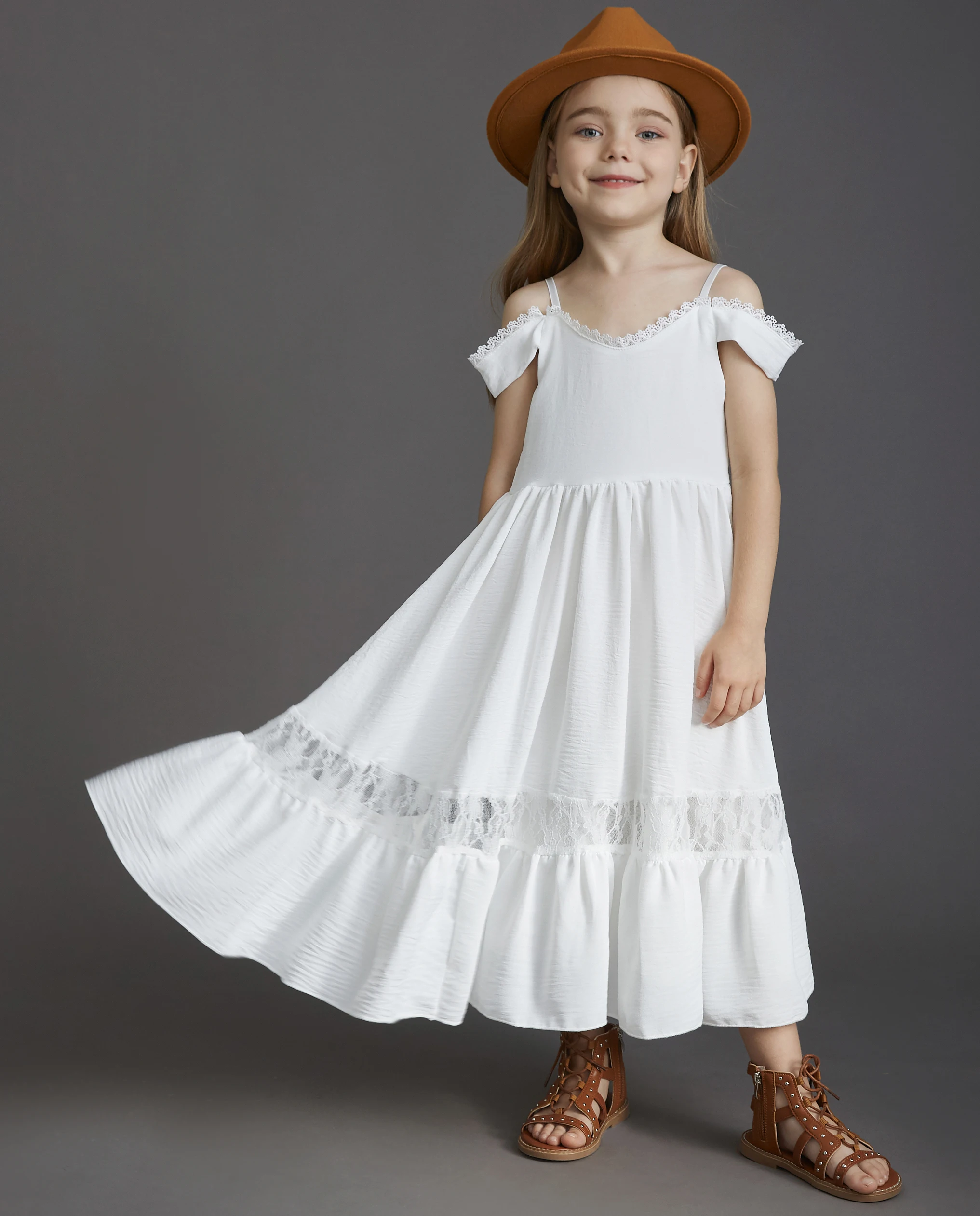 New Summer Strap Ruffle Girls Solid Color Slip Floor Long Dress Baby Kids Evening Party Dress Cloting for 4 6 7 8 10 12 Year