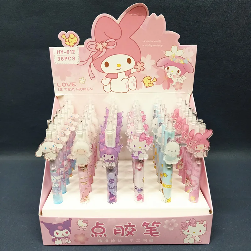 

36pcs/box Sanrio Hello Kitty Melody Glue Pen Kuromi Quick-drying Glue Stick Student Handbook Diy High Viscosity Glue Stationery