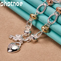SHSTONE 925 Sterling Silver Heart Lock Key Chain Necklace For Women Lady Fashion Party Engagement Wedding Birthday Jewelry Gift