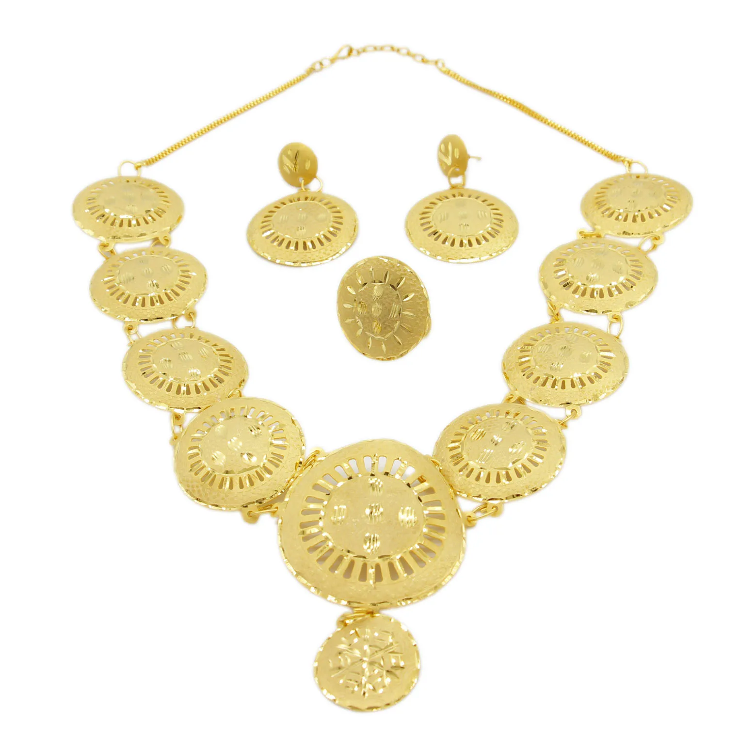 Adixyn Dubai Gold Color Jewelry Set For Women Indian Earring Necklace Ring Nigeria Moroccan Bridal Wedding Party Gifts N09031