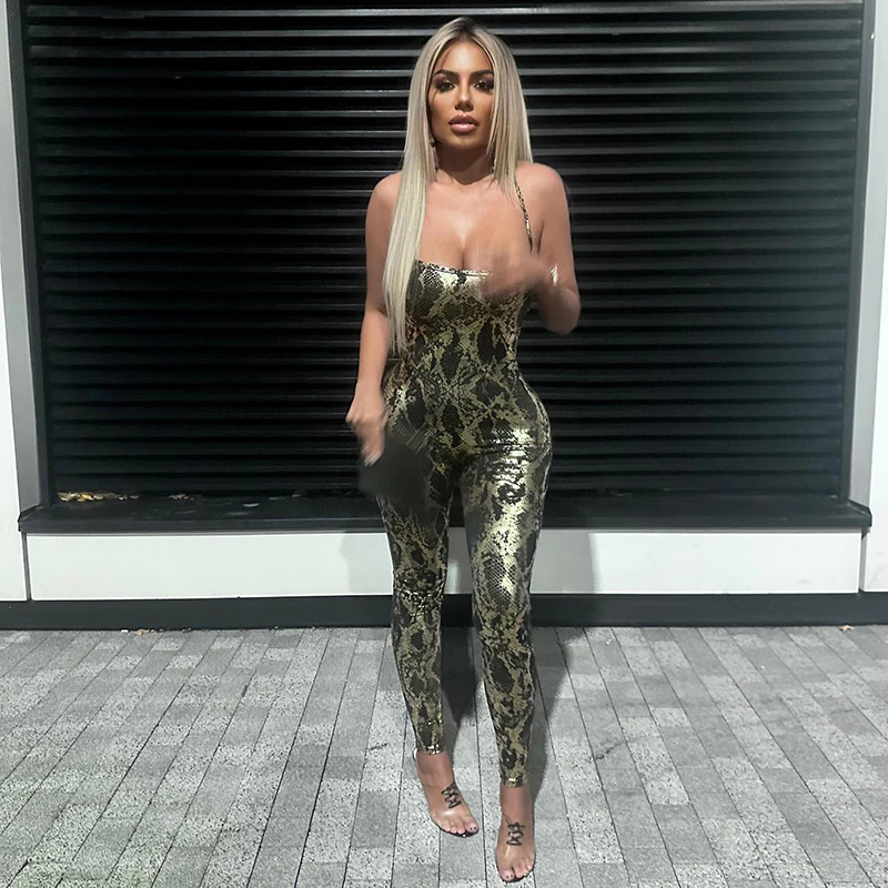 Sexy Spaghetti Strap Off Shoulder Metallic Jumpsuits Women Backless Pencil Pants One Piece Rompers 2024 Summer Night Club Outfit