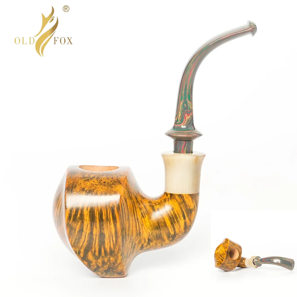 OLD FOX Briar Tobacco Pipe Hand Carved Pipe Father's Day Gift Vulcanized Rubber Mouth Shield Shaped Pipe