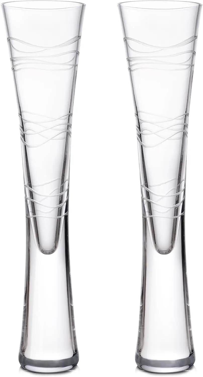 

Champagne Flutes 5 oz, Hand-carved Patterns Prosecco Glasses, Set of 2 Clear Crystal Glasses for Wedding Anniversary