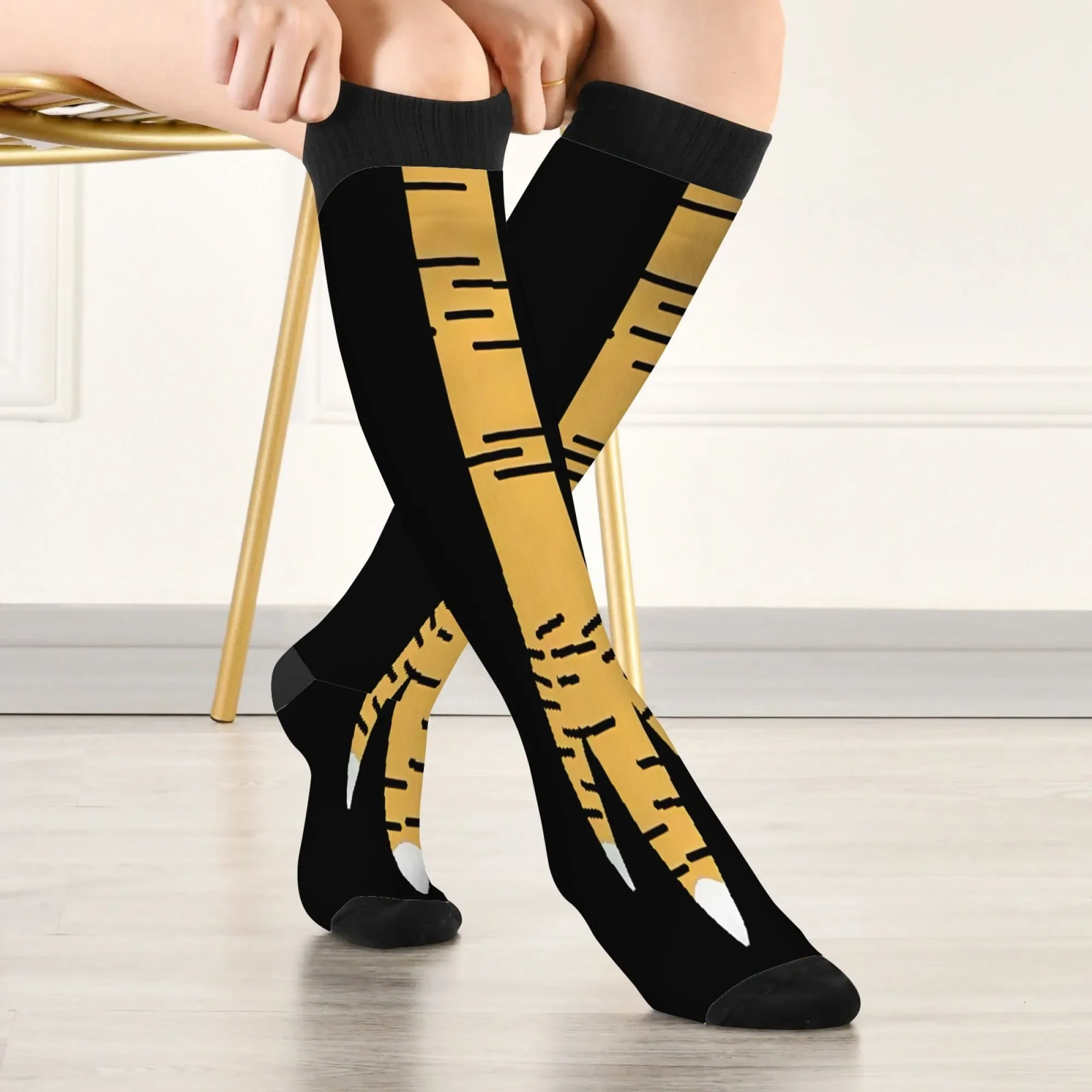 

Chicken Duck Claw-inspired Knee-high Socks Black & Golden Claw Patterns for Themed Festival Events or Casual Sports & Outdoor