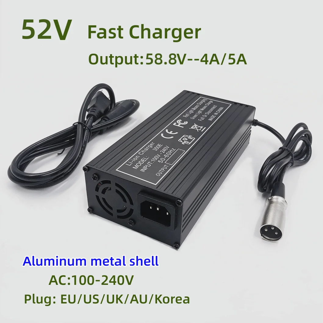 52V Fast Charger 58.8V/5A Charger For 52V lithium Battery Charger DC5.5x2.1x2.5 XLR Strong Heat Dissipation