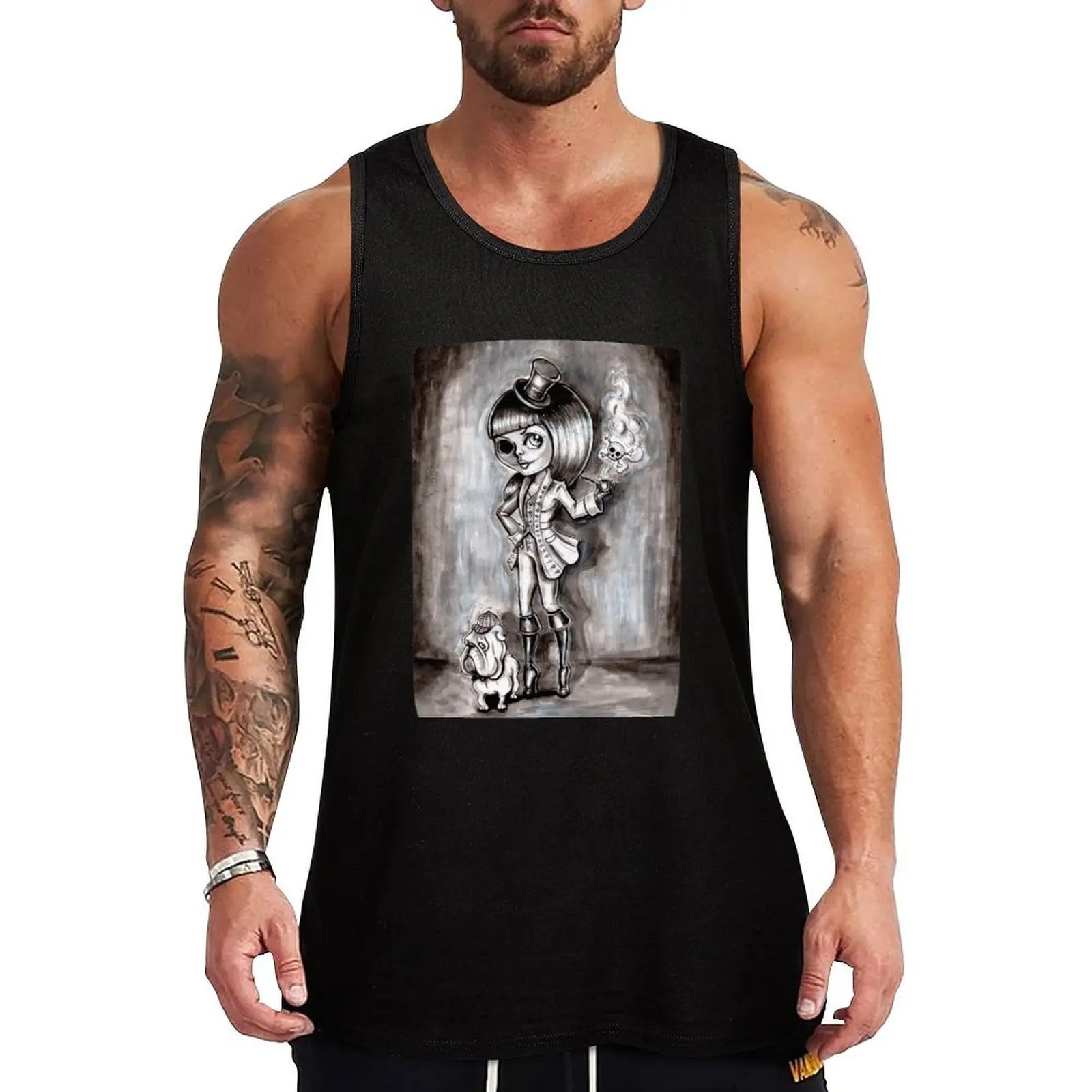 

Miss Terri Riddles - Big eyed gothic investigateur extraordinaire! Tank Top men gym clothing t-shirt Men's anime Short sleeve