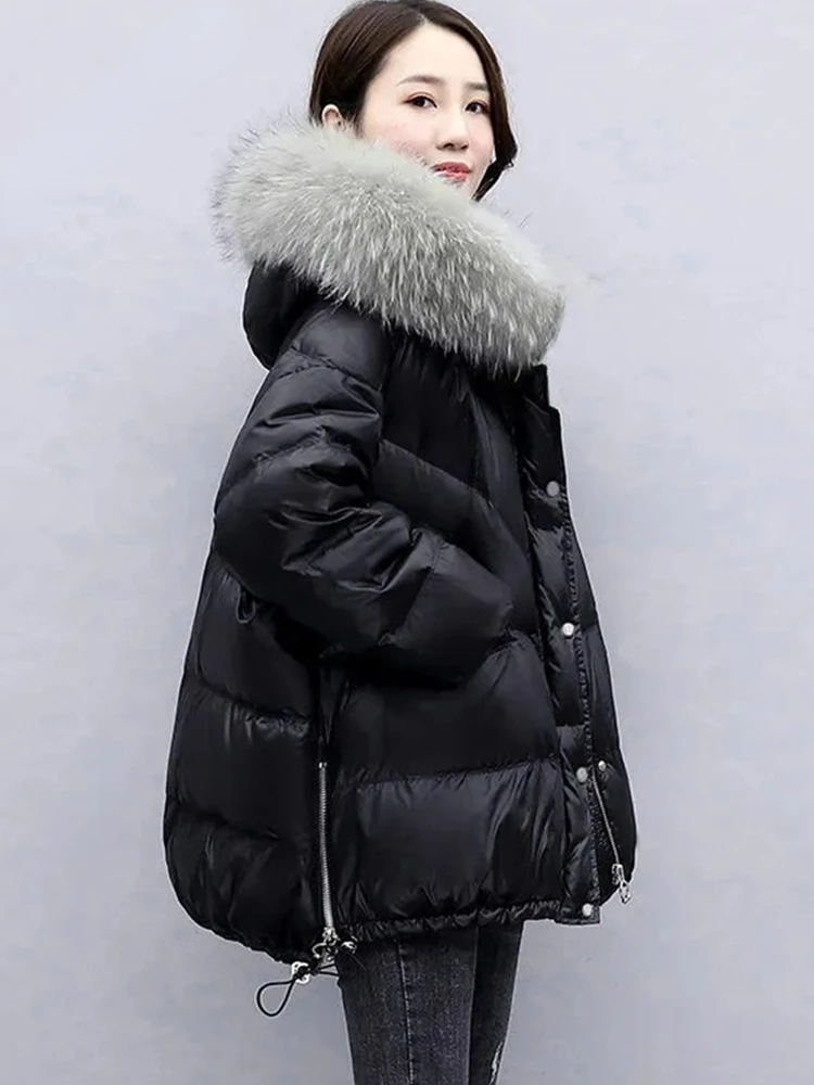 Winter Big Fur Collar 90% White Down Duck Snow Parka Hooded Winter Down Coat Women 90% White Duck Down Jacket Thick Warm Parkas