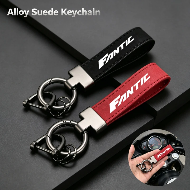 Deluxe Leather Suede Keychain Motorcycle Keyring For FANTIC CABALLERO FLAT TRACK 125 250 500 RALLY/SCRAMBLER Accessories
