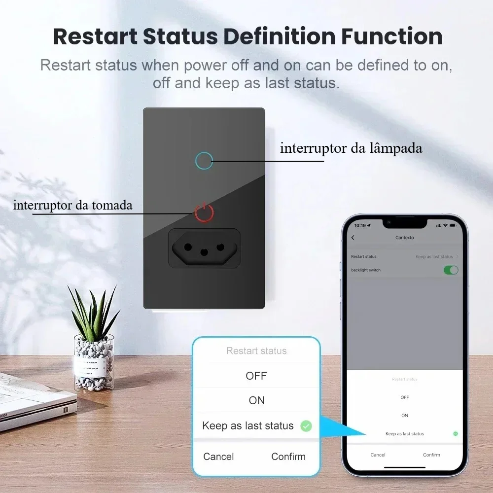 Melery Tuya Wifi Smart Brazil Light Switch Wall Socket Plug Outlet Touch Sensor Glass Panel Remote by Alexa Dot Google Home