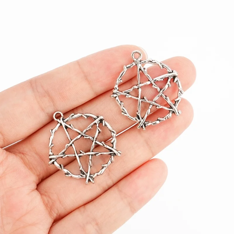 5Pcs Gothic Thorn Silver Pentagram Pendant, Used for DIY Necklace, Bracelet, and Jewelry Making