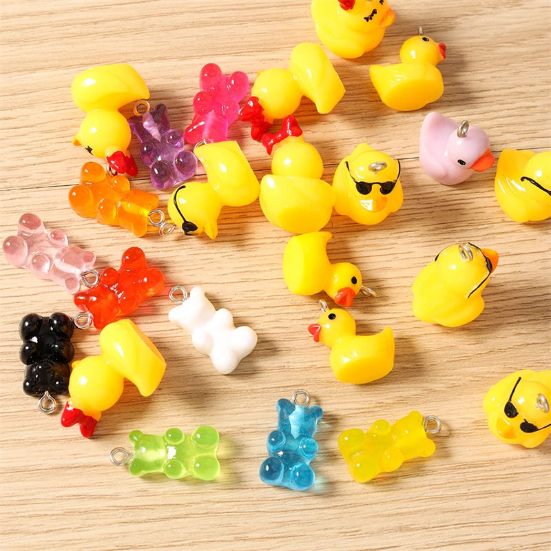 10pcs Cute Candy Colors Resin Animal Gummy Bear Duck Charms for Jewelry Making Earrings Pendants Necklaces DIY Crafts Supplies