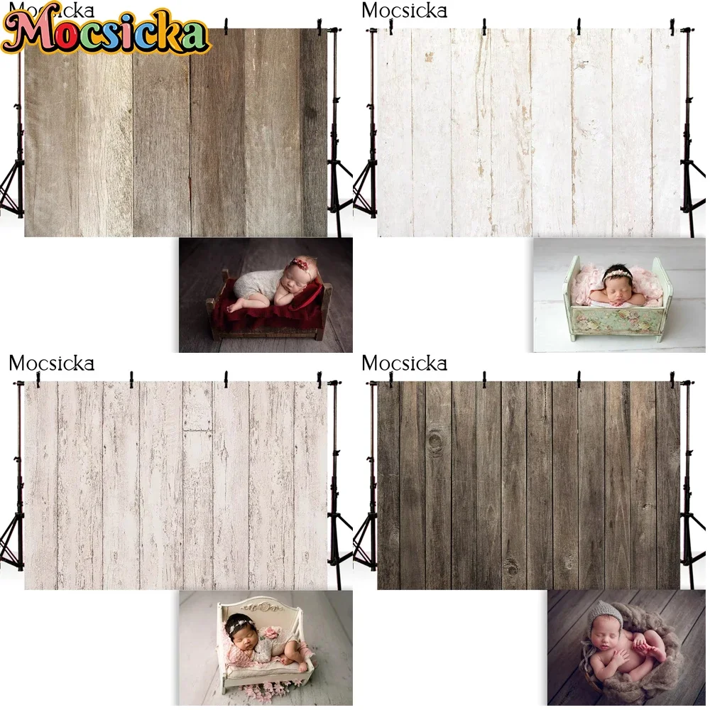 VIKAMA Rustikaler Holzhintergrund Vintage Holzplanken-Muster Langlebiger Stoff Fotohintergrund für Neugeborenen-Fotografie