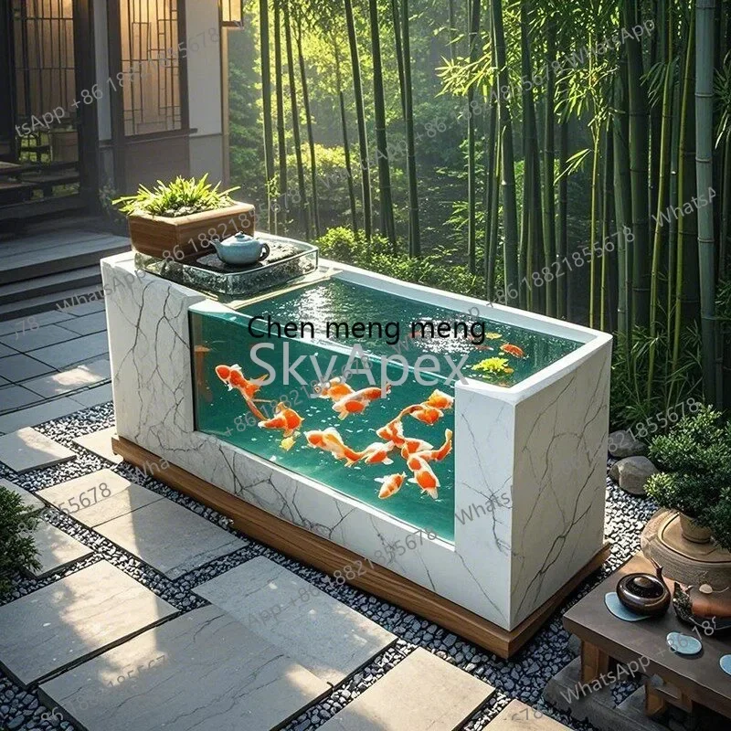 CC Rock Slab Floor-to-Ceiling Fish  Pond Ceramic Ecological Large Turtle Tank for Indoor   Home  Yard Garden  Landscaping