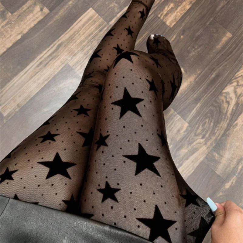 

Summer polka dot star jacquard sexy outerwear pantyhose y2k paired with dark Harajuku style long socks