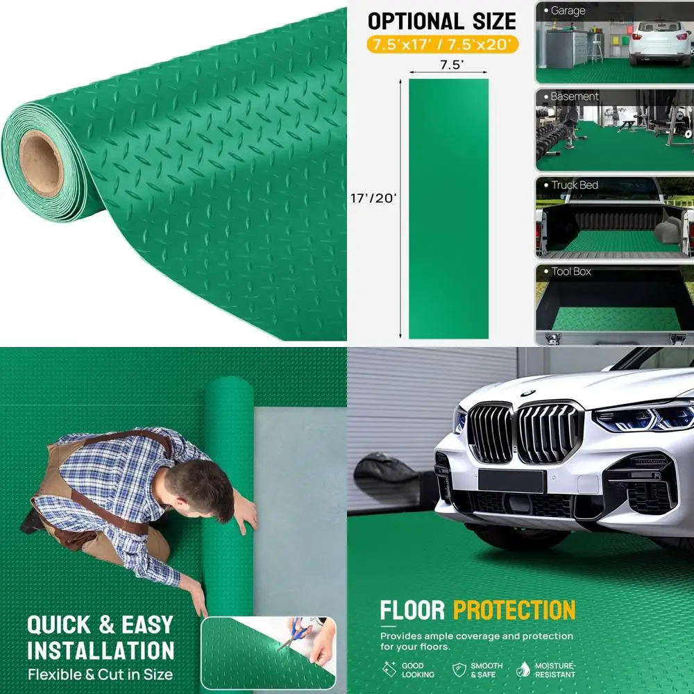 حصيرة أرضية جراج PVC ذات لوحة ماسية سميكة - 7.5 × 20 قدم، مثالية لوقوف السيارات وأرضيات المرآب #1