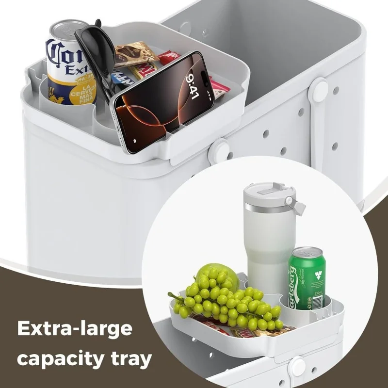 Beach Bag Storage Tray-Easy To Clean Plastic Tray-Reusable Food Storage Tray-Portable Beach Bag-Temporary Table-Cup For Picnic