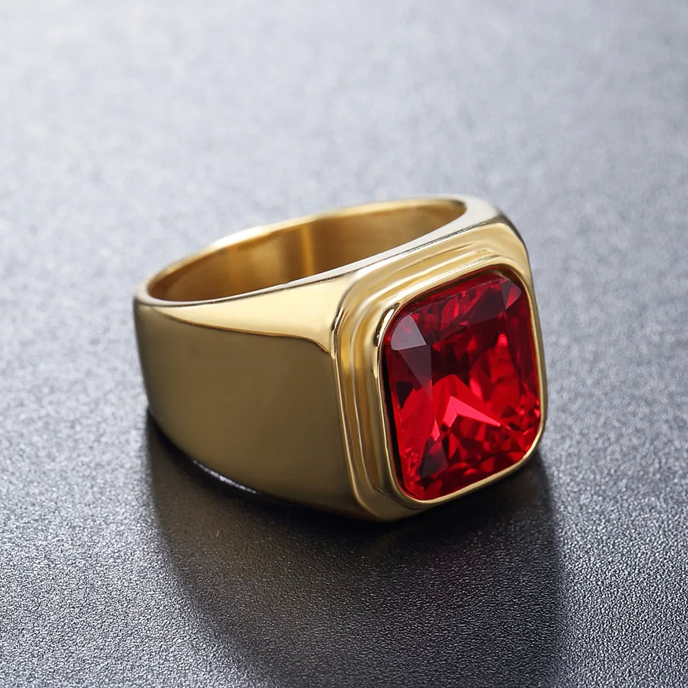Punk High Quality Polished Gemstone Rings for Men Women Boys Hip Hop Rock Stainless Steel Ring Fashion Jewelry Gift Dropshipping