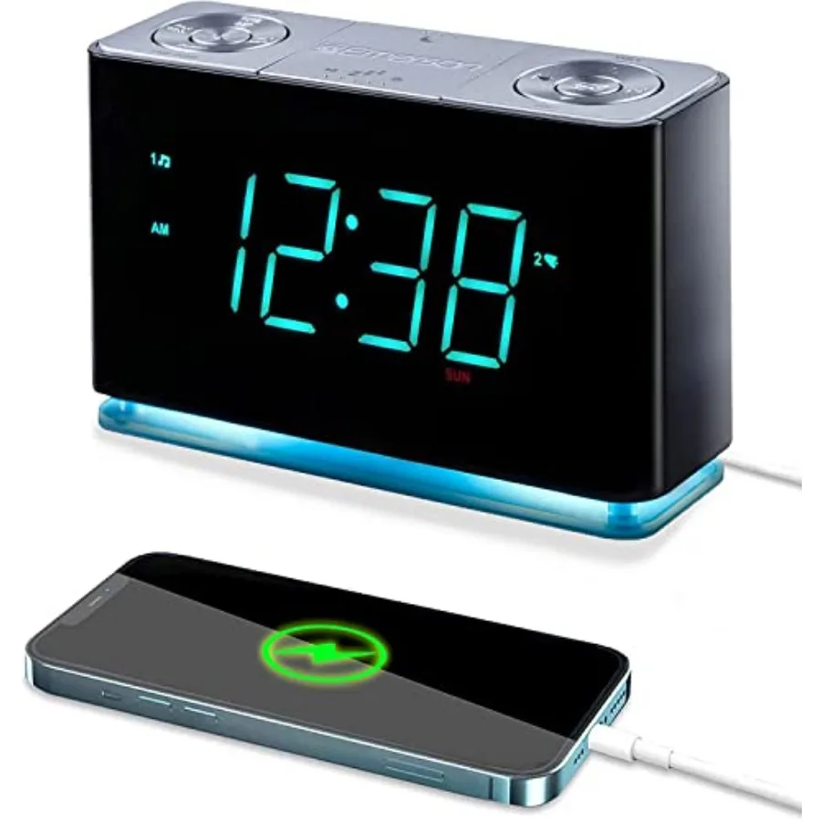 

Радио-будильник Smartset с Bluetooth-динамиком и USB-портом для iPhone/iPad/iPod/Android и планшетов, 1,4-дюймовый светодиодный дисплей синего цвета