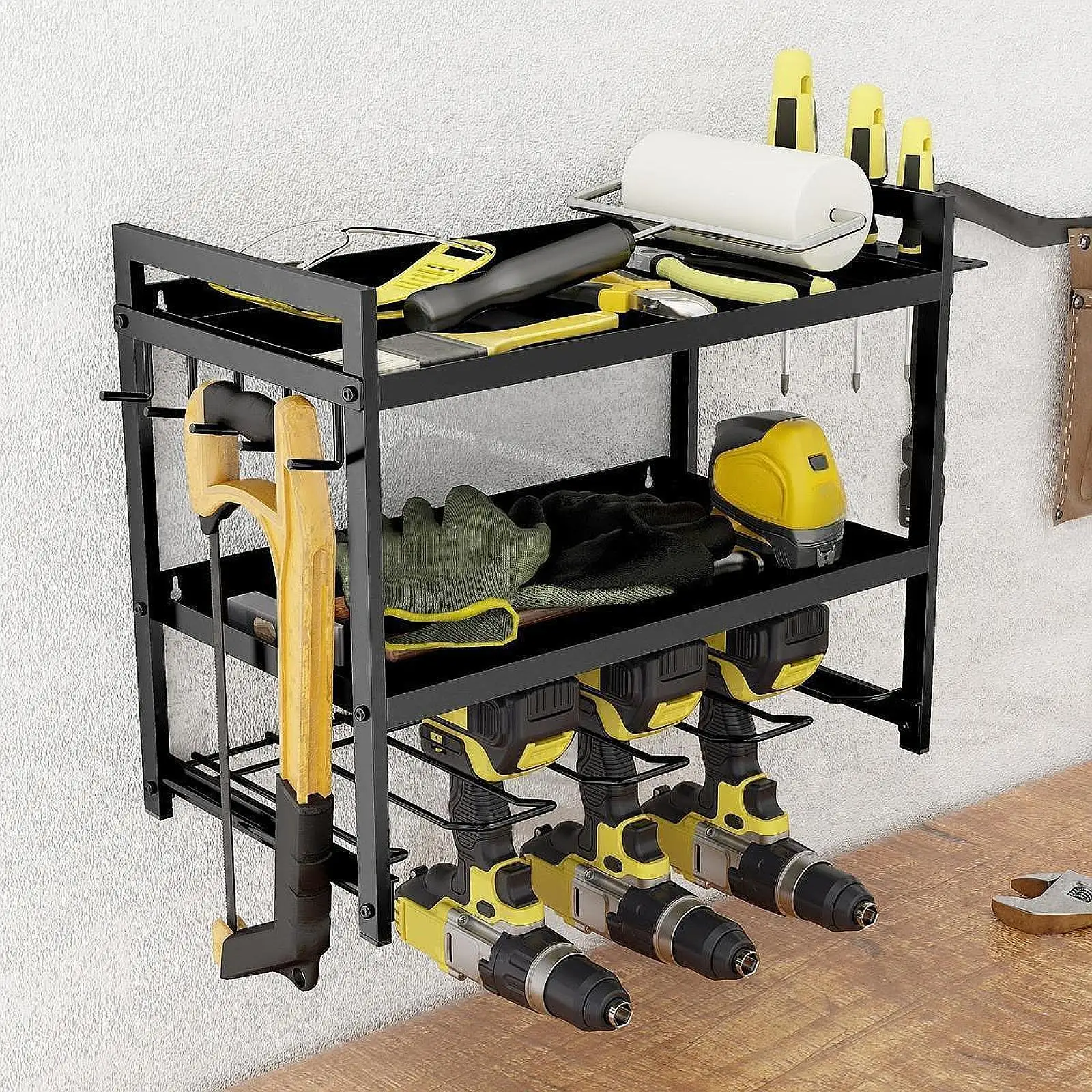Organizzatore di utensili elettrici Montaggio a parete Scaffale galleggiante Officina Capannone Utilità Rack Organizzazione Gancio di stoccaggio per pinze Chiave da trapano