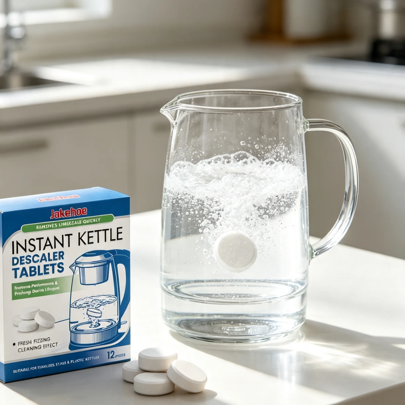 Jakehoe Instant Kettle Descaler Tablets Powerful Descaling Deep Cleaning Fresh Scent Kettle Limescale Remover Tablets 12pieces