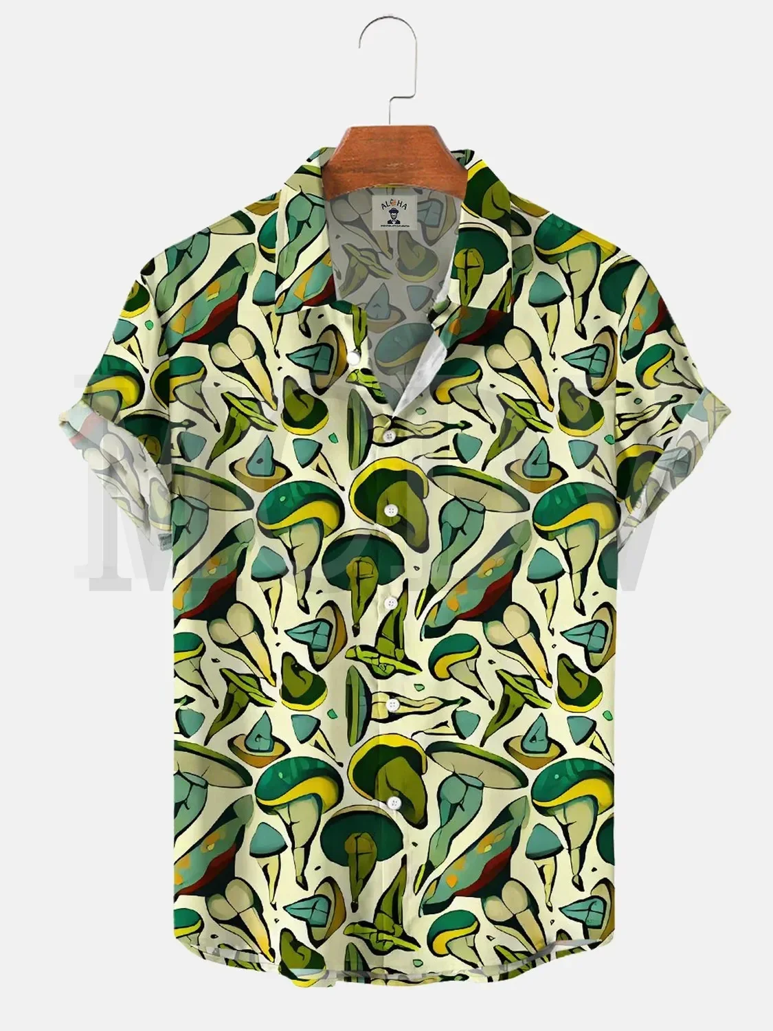 

Fun And Sexy Mushroom Print Short Sleeve Shirt Oversized Stretch Music Car Aloha Shirts