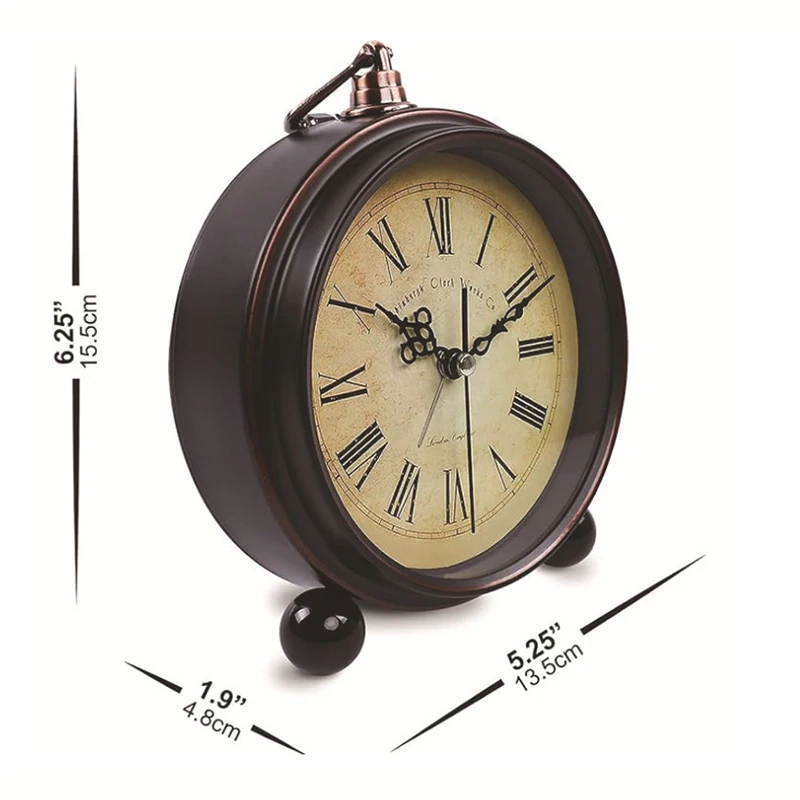 

Retro Metal Silent Alarm Clock European Style Luxury Vintage Table Desk Clock Time for Bedroom Bedside Shelf (Without Battery)