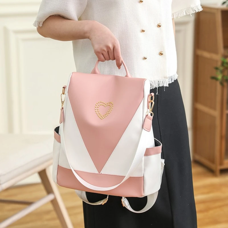 Fashion PU Leather Backpack Large Capacity Love Backpack With Diamond Casual Travel Bag Anti Splash Commuting Bag