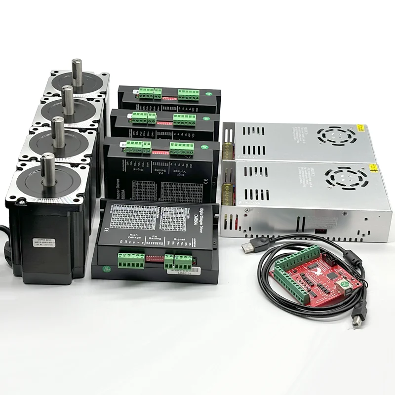 

EU Stock DM860 Stepper Driver 8.5nm CNC 4 Axis Hybrid Nema 34 Stepper Motor with Mach3 Control Board Power Supply Kit