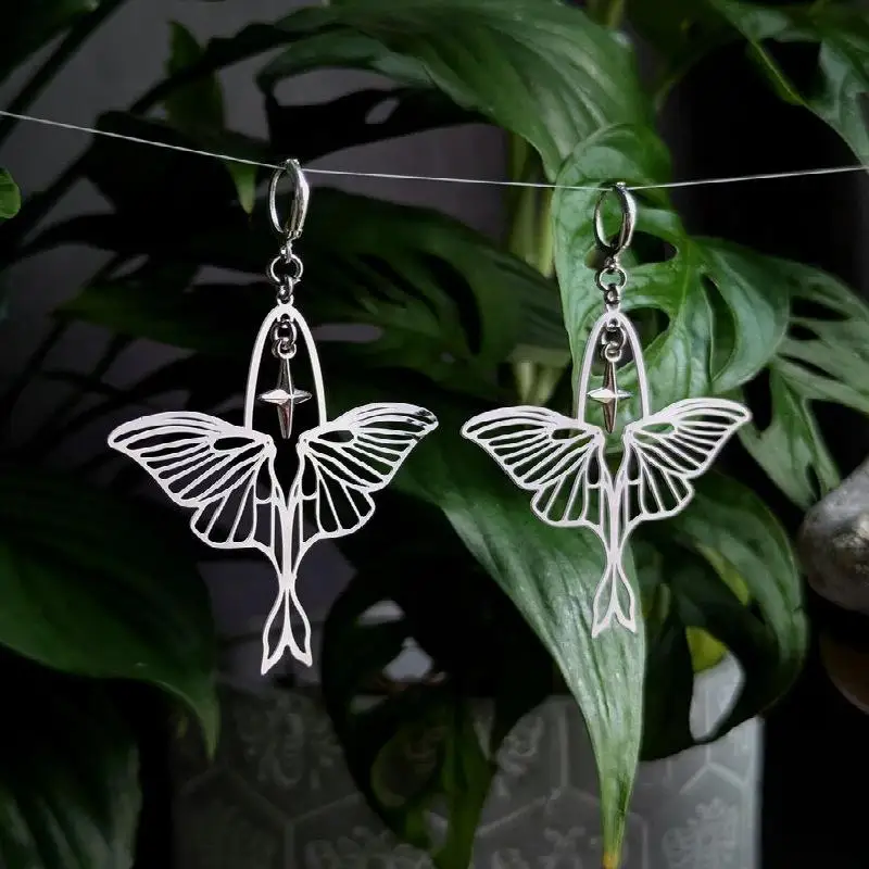 Moth Star Dangle Earrings Hollow Out Moth Drop Earrings For Women Boho Party Jewelry Gift