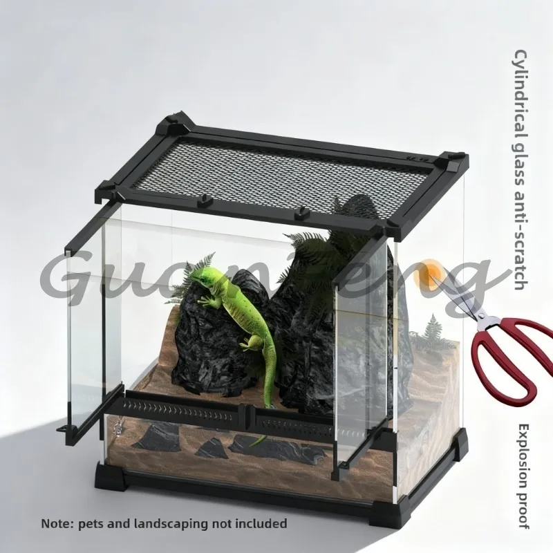 Panoramic Glass Reptile Farm, Double Door Escape Stackable, Spacious Habitat for Reptile Feeding Supplies