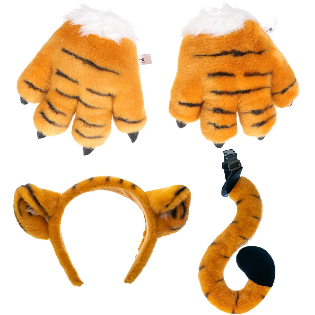 1Set Tijger Cosplay Props Kit Zachte Comfortabele Poot Handschoenen Hoofdband Staart voor Kids Party Cosplay Verjaardag Kostuum Accessoire