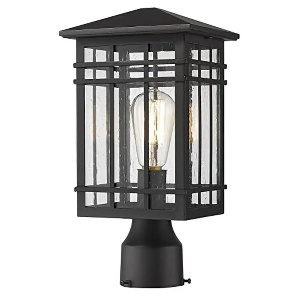 

Seeded Glass Post Lights Black Finish Pillar Lantern Outdoor Patio Pathway Driveway Waterproof E26 Bulb Required ETL Listed