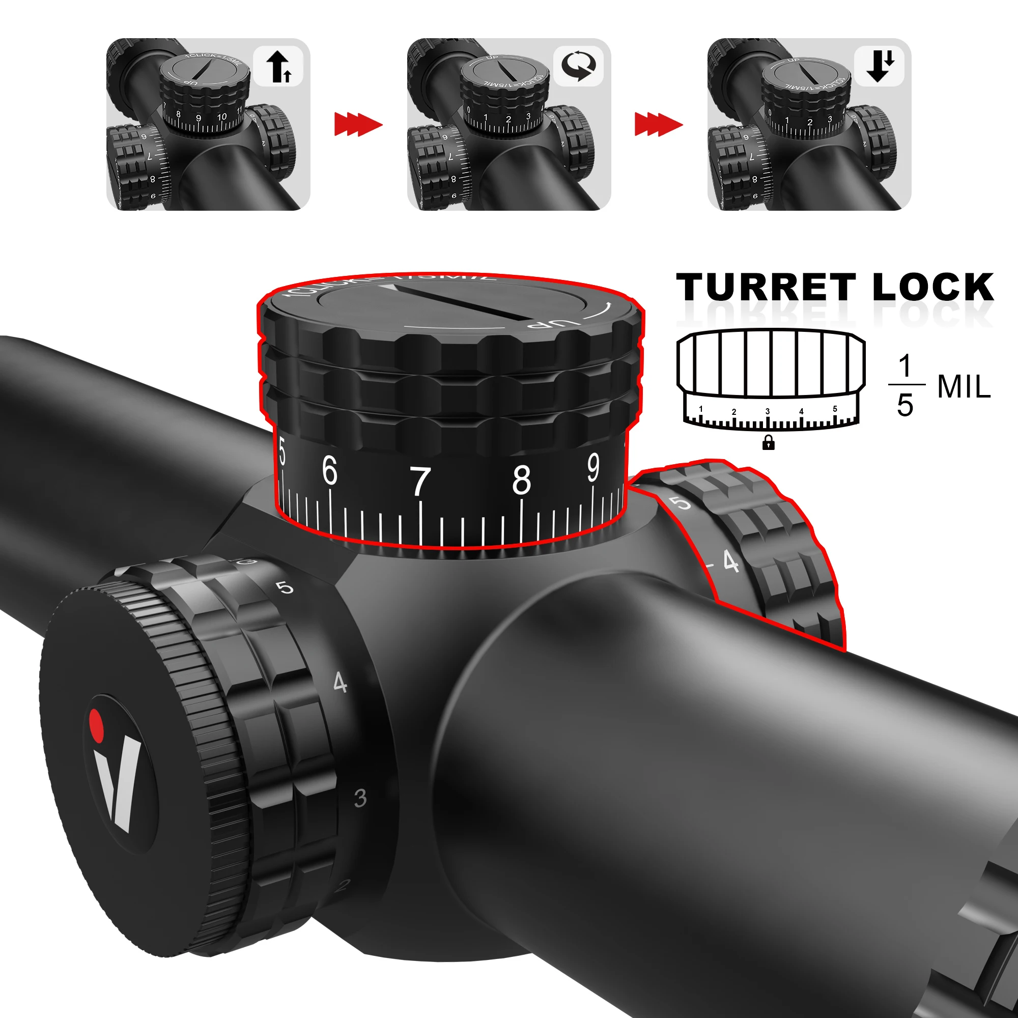 VictOptics-S6 Riflescope com iluminação vermelha e verde, sistema de bloqueio de torre, amplo campo de visão, AR 15,. 223, 5,56, 1-6x24 SFP