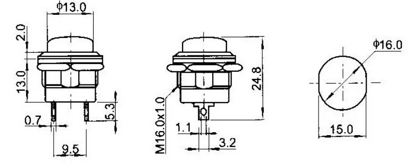 R13-507 Serie Tastenschalter 16MM selbstrückstellender Tastenschalter runder Taster Joggenschalter – Detail 4