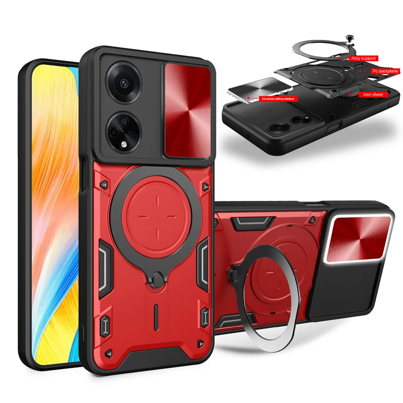 حافظة لهاتف OPPO F21S Pro 4G 5G F23 F25 Pro Find X5 Lite كاميرا منزلق عسكري من الدرجة حماية 360 درجة غطاء دوار Coque #4
