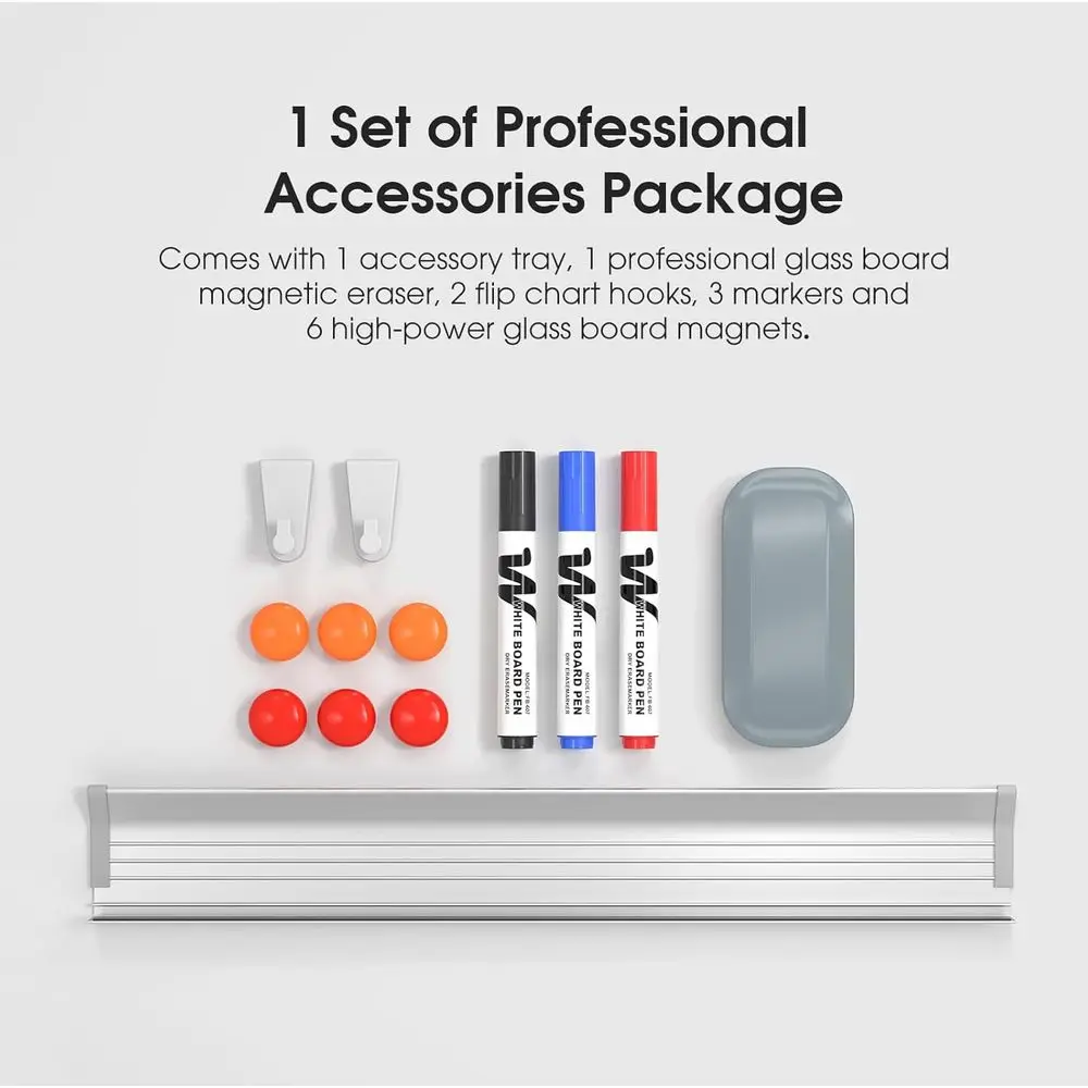 لوح مسح جاف مغناطيسي بدون إطار مقاس 36 × 24 بوصة مع ملحقات للمنزل والمدرسة والمكتب