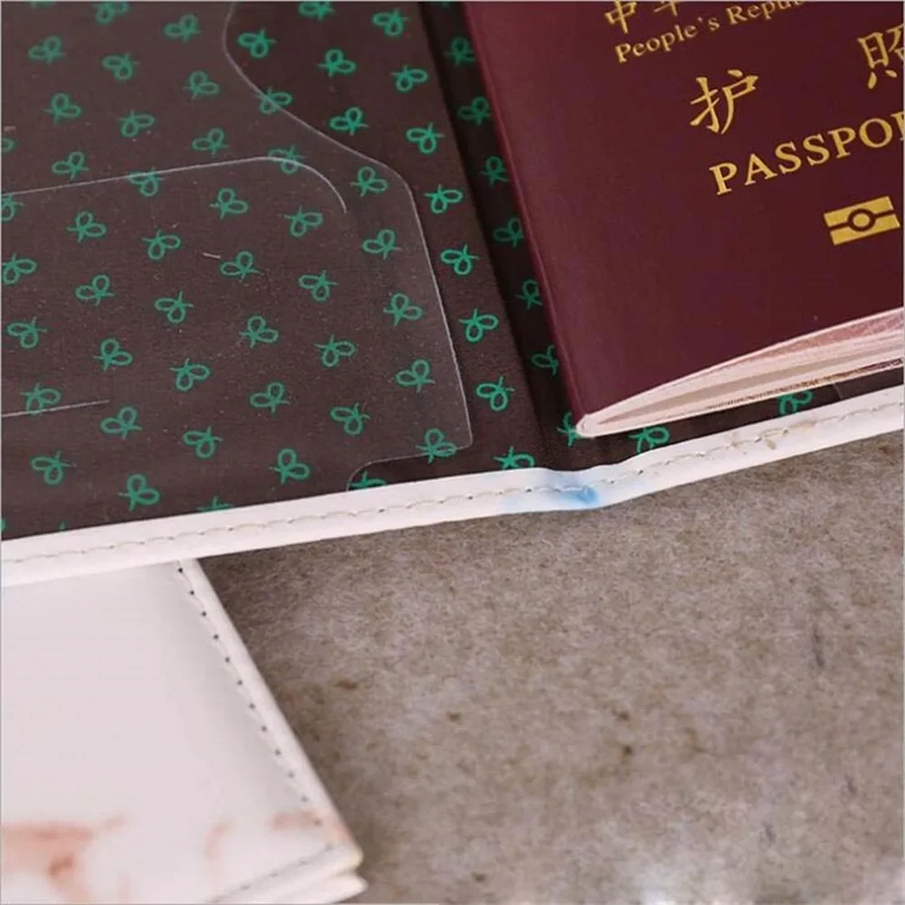 Women Men Passport Cover Pu Leather Marble Style Travel ID Credit Card Passport Holder Ticket Protective Packet Bag Wallet Pouch