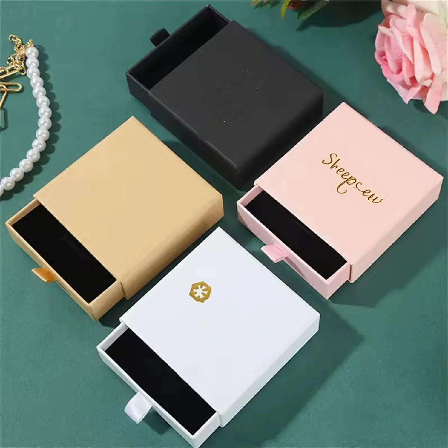 

25PCS Personalized logo paper jewelry box gift packaging box printed logo earring necklace bracelet box