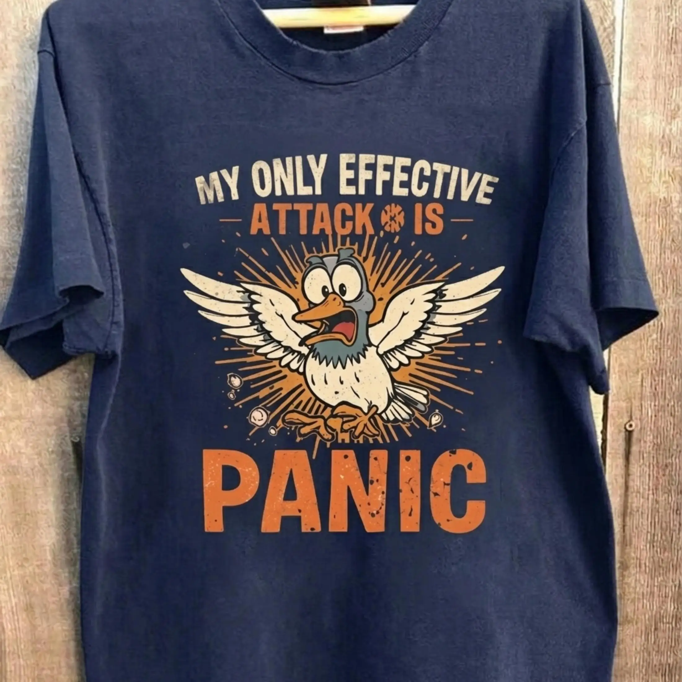 Vintage Panic, Pigeon Shirt, Funny Anxiety Graphic Tee, Retro Distressed Bird T-Shirt, Unisex Gamer Humor Gift Idea