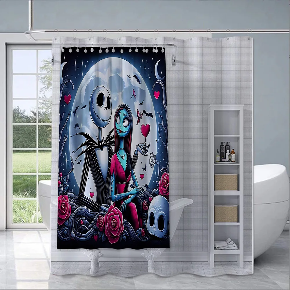 Disney Cartoon Jack Skellington Shower Curtain Waterproof Polyester Fabric Paint Bath Curtains Home Bathroom Decor Curtain