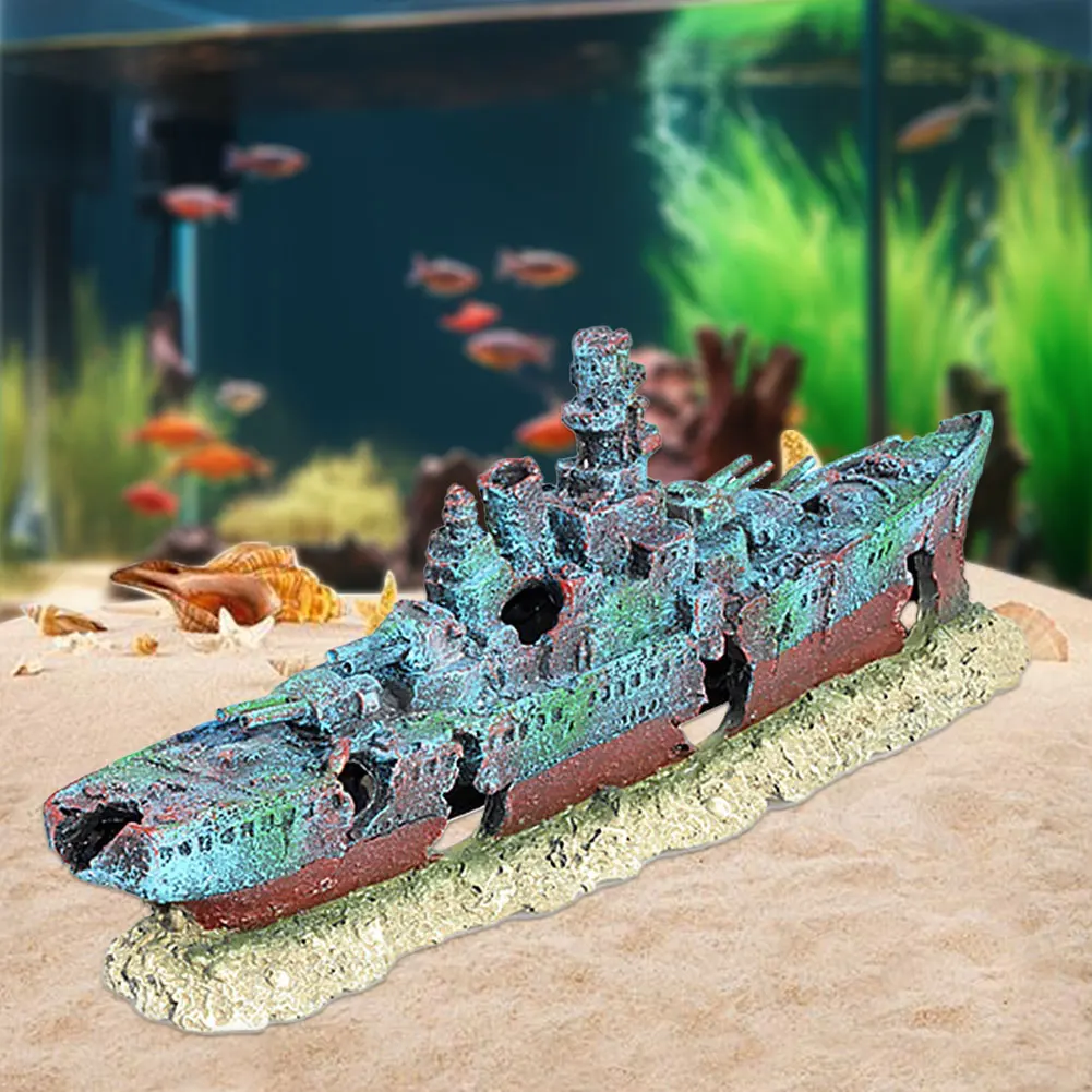 

Aquarium Creative Warship Wreckage Reusable Warship Handicrafts Shipwreck Decorations for Fish Tank Cave Decor Accessories