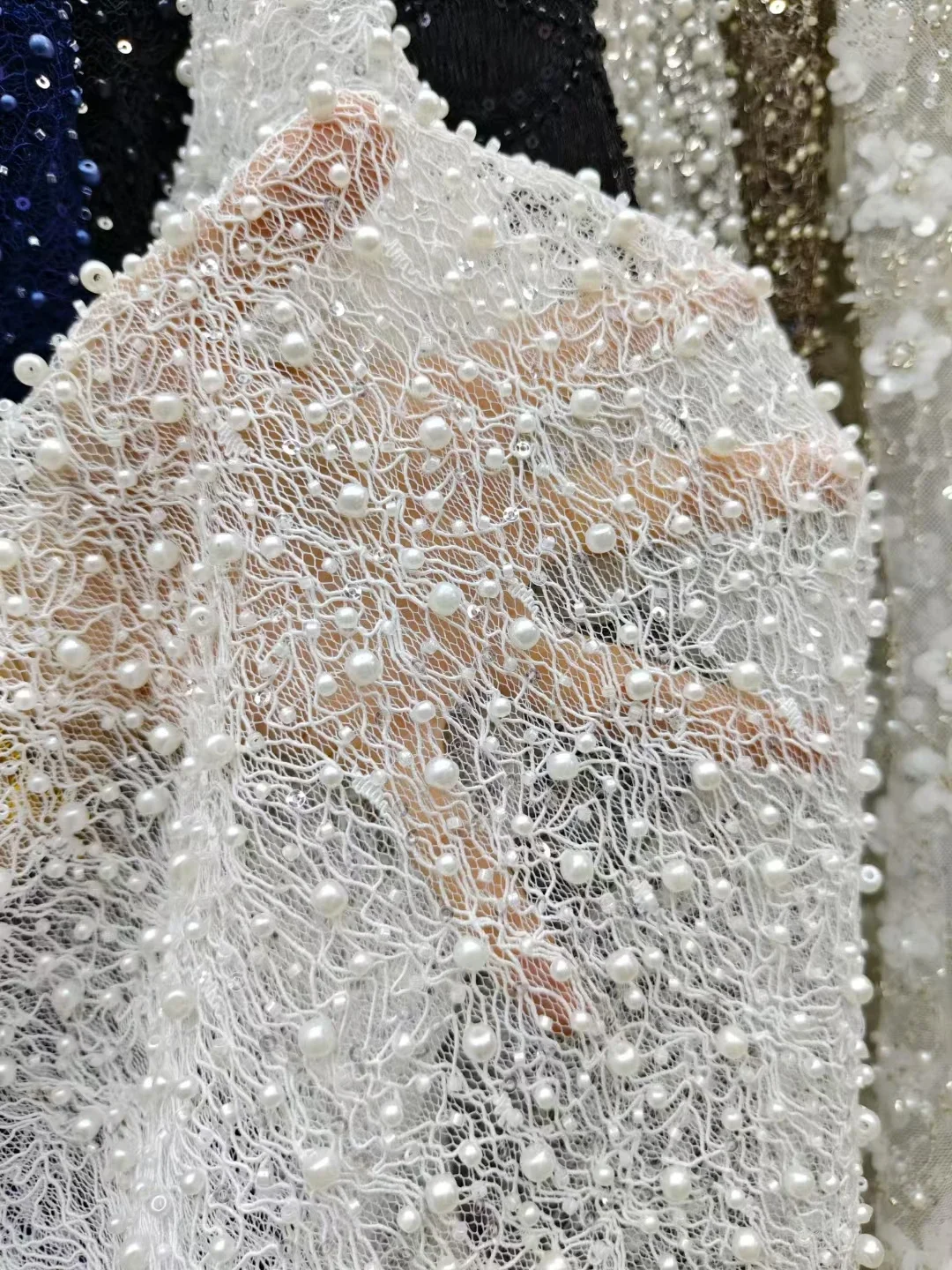 

Белая африканская кружевная ткань с бусинами, вышивка, нигерийская свадебная ткань 2025, высокое качество, французская кружевная ткань для шитья свадебного платья