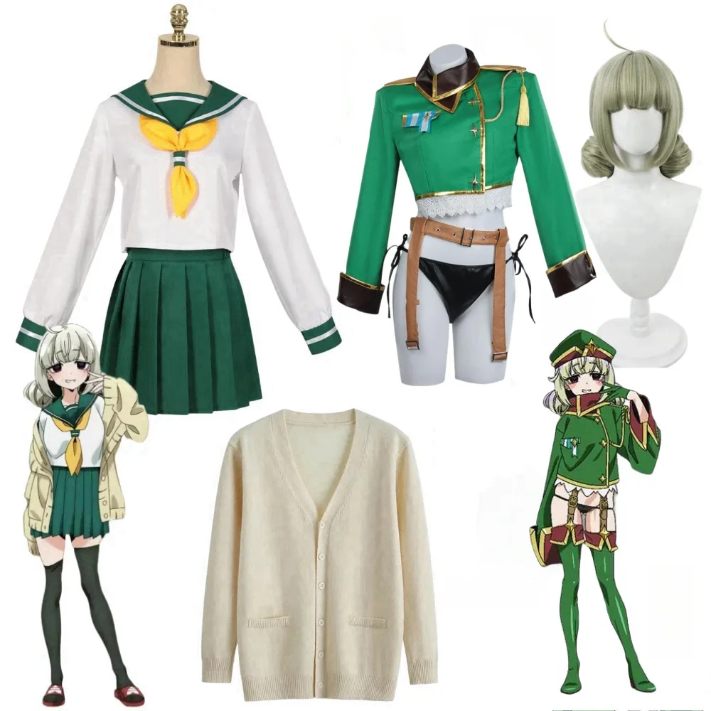 

Araga Kiwi JK School Uniform Cosplay Anime Gushing Over Magical Girls Costume Wig Short Sleeve Sweater Coat Battle Dress