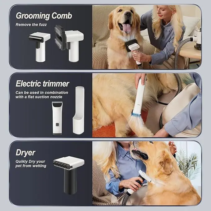 5-in-1 Smart Pet Grooming Kit with Vacuum Dryer Clipper, Professional Hair Care for Dogs Cats, Indoor Pet Accessory